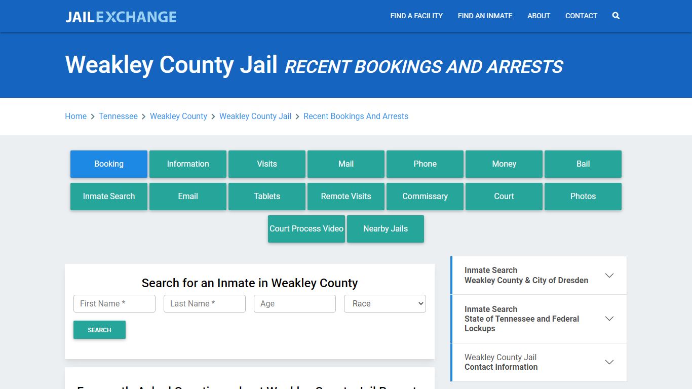 Weakley County Jail Recent Bookings And Arrests - Jail Exchange