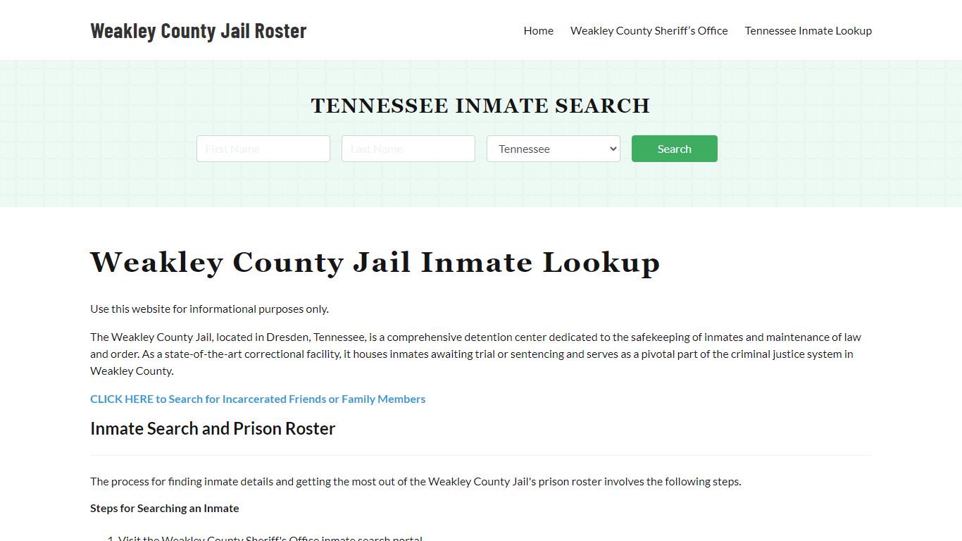 Weakley County Jail Roster Lookup, TN, Inmate Search