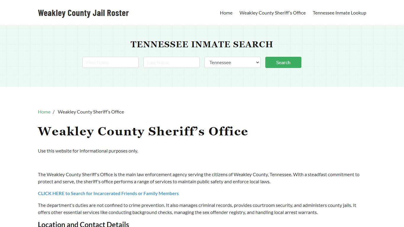 Weakley County Sheriff Office, TN, Arrest Warrants Search